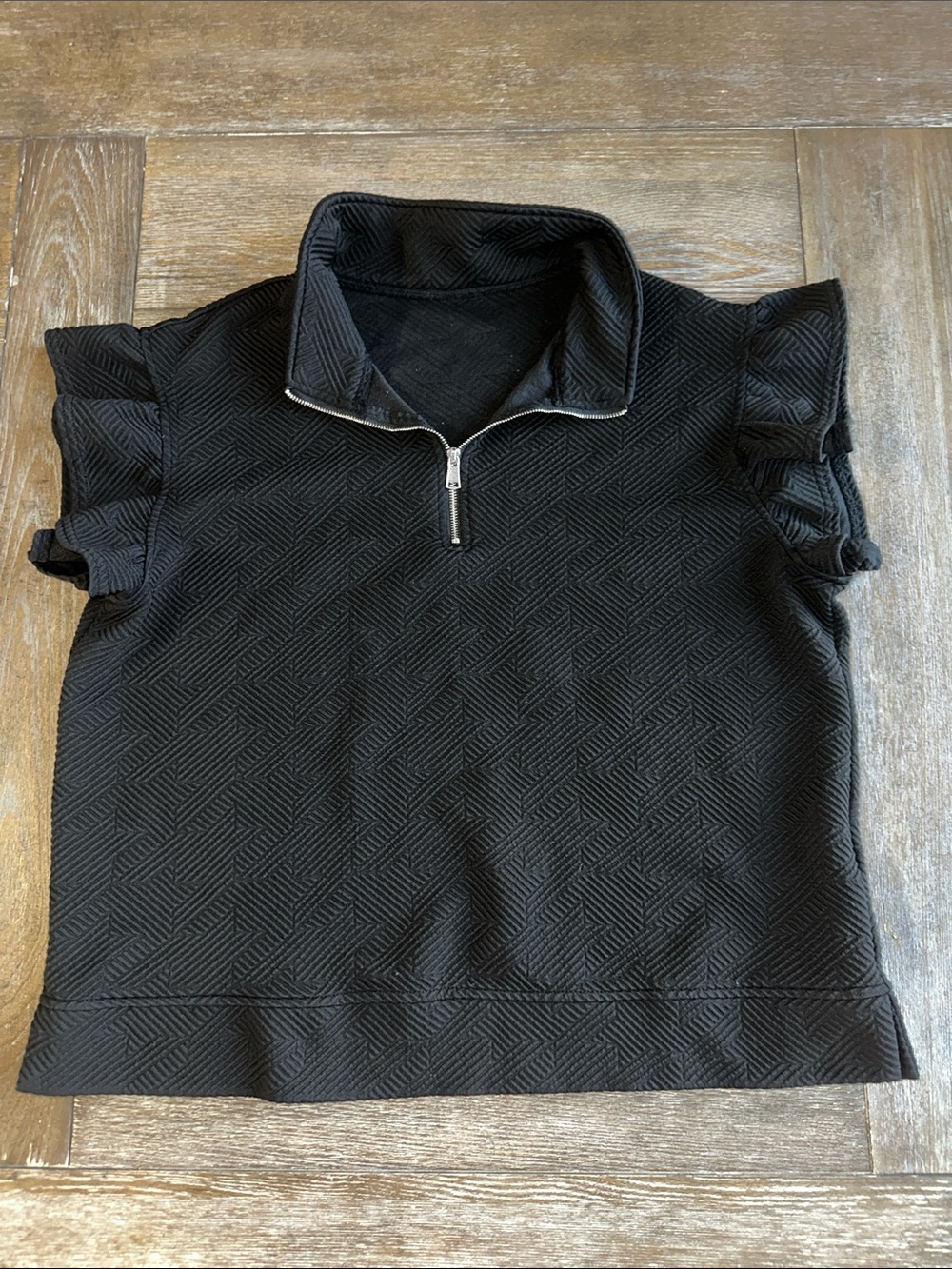 Black Textured Short Sleeve Polo with Zip - Picture 1 of 4